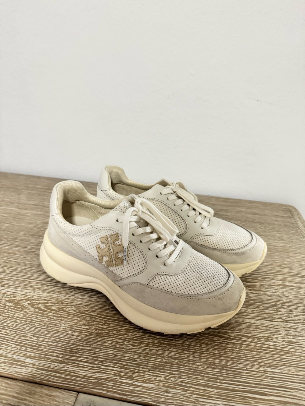 Tory Burch Cream Platform Sneakers with Logo Accent